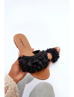 Dámske ploché papuče so strapcami, čierne Rialle