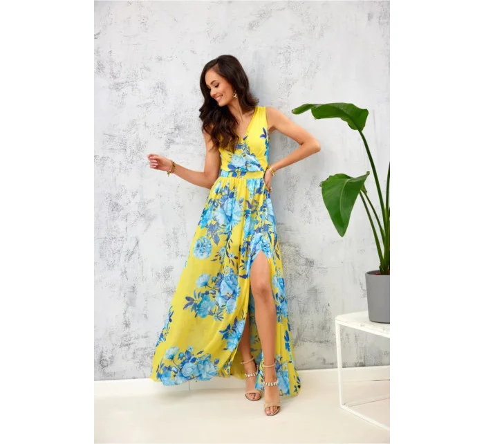 Denné šaty SUK0361-U99 žlto-modré - Roco Fashion Denné šaty SUK0361-U99 žlto-modré - Roco Fashion