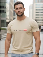 Koszulka męska bawełniana z napisem PARIS beżowy model 22316059 - FashionStreet