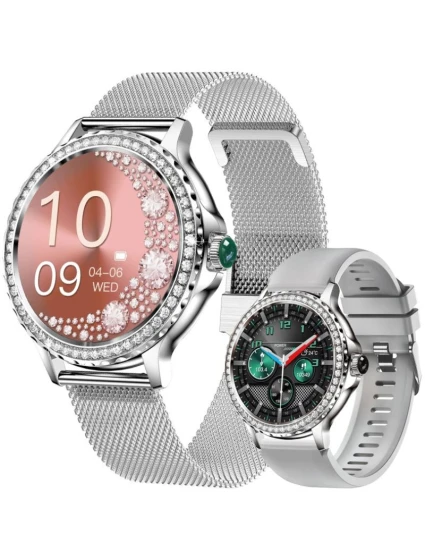 Dámské chytré hodinky Stříbrný náramek + řemínek model 21806347 - RUBICON Dámské chytré hodinky Stříbrný náramek + řemínek model 21806347 - RUBICON