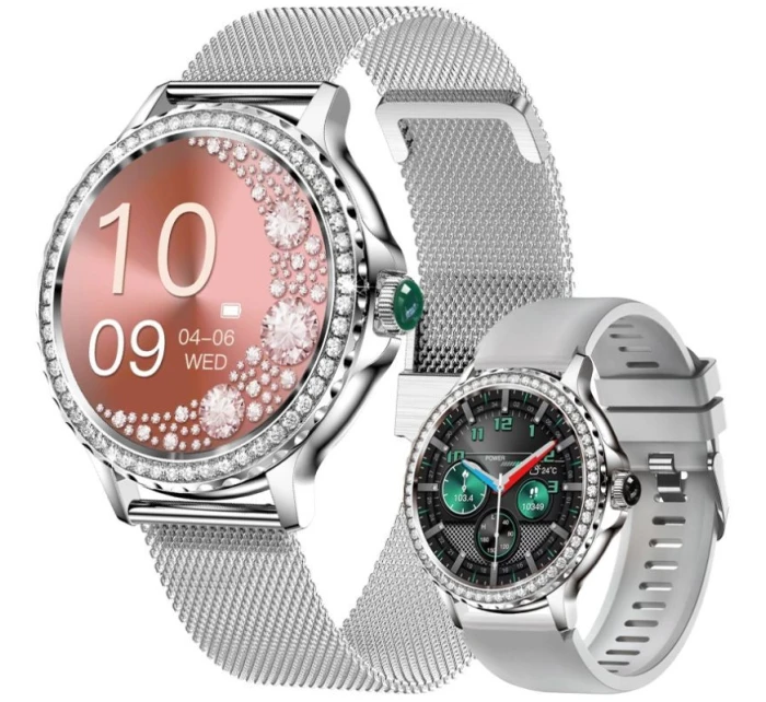 Dámské chytré hodinky Stříbrný náramek + řemínek model 21806347 - RUBICON Dámské chytré hodinky Stříbrný náramek + řemínek model 21806347 - RUBICON