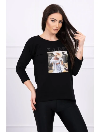 Blúzka s potlačou Tide čierna