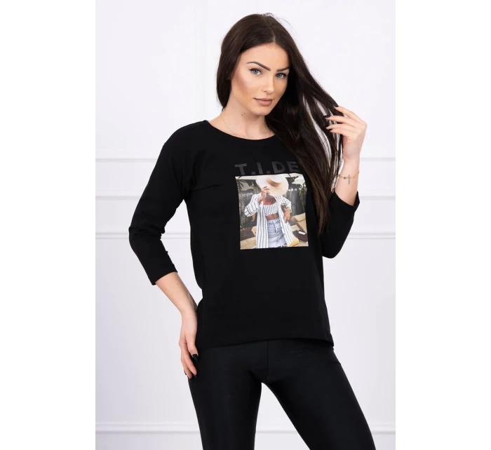 Blúzka s potlačou Tide čierna