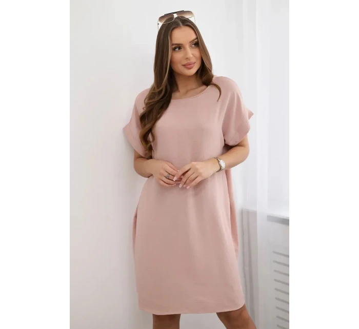 Šaty s vreckami tmavo púdrovo ružové