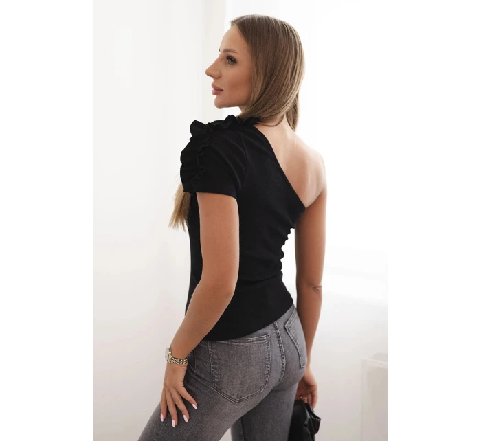 Dámská bavlněná blůza na jedno rameno s volánem černá Dámská bavlněná blůza na jedno rameno s volánem černá