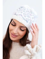 Dámska zimná vlnená čiapka s nórskym vzorom K354 ecru+purple