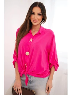 Dámská košile s model 22018652 ozdobnými knoflíky a límečkem růžová - K-Fashion