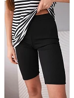 Dámsky viskózový pruhovaný komplet s krátkymi rukávmi a šortkami čierny