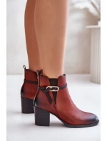 Dámské boty na podpatku s a páskem hnědé model 21674038 - Boto