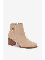 Ocieplane Botki Damskie Na Słupku Ze Złotym Detalem Beżowe Renora Ocieplane Botki Damskie Na Słupku Ze Złotym Detalem Beżowe Renora