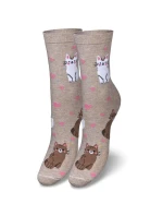 Dámské ponožky koťata a srdce béžové Dámské ponožky koťata a srdce béžové