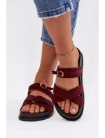 Dámské pantofle s pásky a zlatým přezkou Bordó model 21954639 - Boto