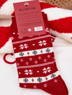 Pánske vianočné ponožky s líškou vo svetri - červené