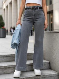 Dámske džínsy s vysokým pásom a širokými nohavicami sivé FashionStreet UY2908