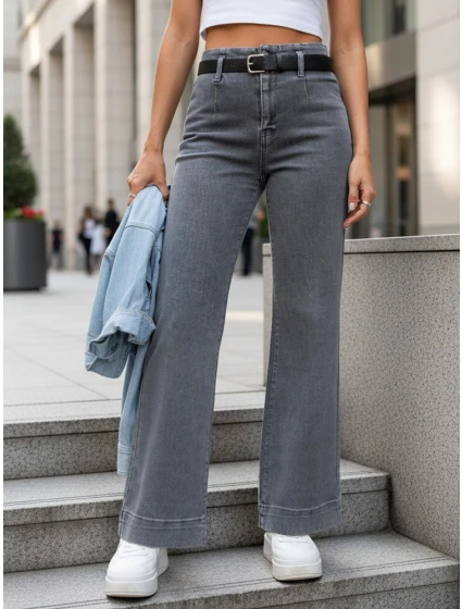 Dámske džínsy s vysokým pásom a širokými nohavicami sivé FashionStreet UY2908