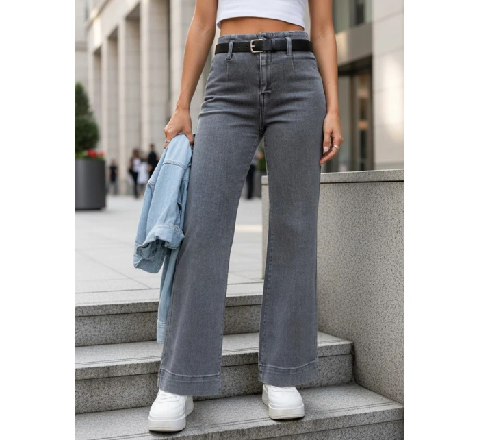 Dámske džínsy s vysokým pásom a širokými nohavicami sivé FashionStreet UY2908