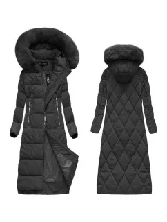 Čierna dlhá dámska zimná bunda s kapucňou (7688BIG)