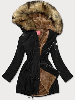 Dámska parka s kožušinovou podšívkou čierna (m-21506)