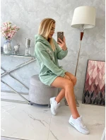 Mikina s kapucňou a nášivkami tmavo mätová