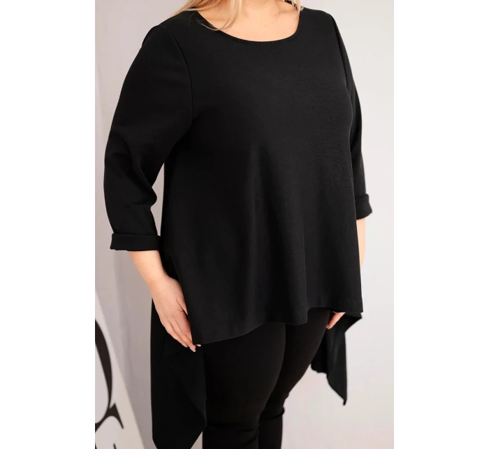 Dámska bavlnená tunika v nadmernej veľkosti s asymetrickým strihom čierna