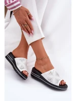 Skórzane Klapki Damskie Na Koturnie Vinceza 41477 Białe