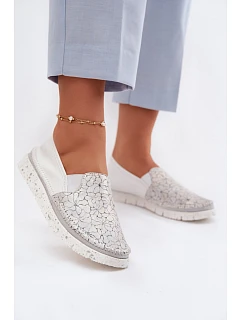 Dámské nazouvací kožené polobotky Maciejka 03512-70 Bílá-Stříbrná