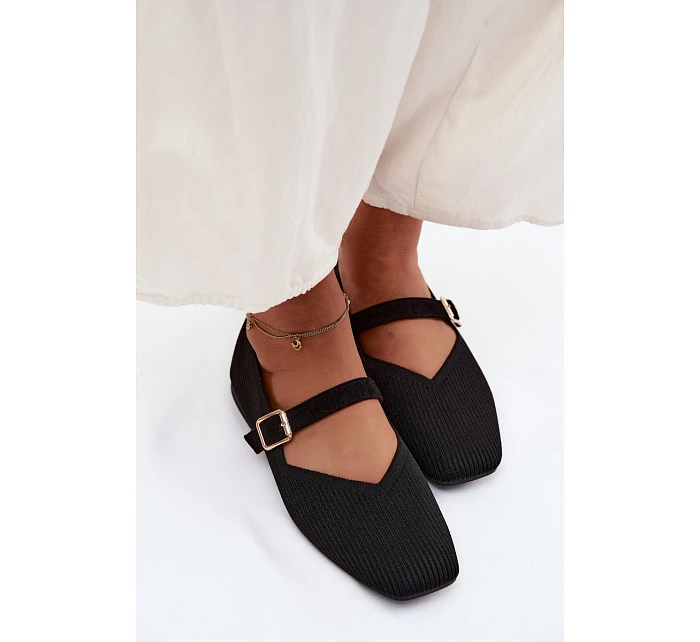 Baletky z pruhovaného materiálu s páskem a sponou Černé Calvra