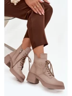 Dámske čižmy Vinceza - béžové, kožené, s blokovým podpätkom Dámske čižmy Vinceza - béžové, kožené, s blokovým podpätkom