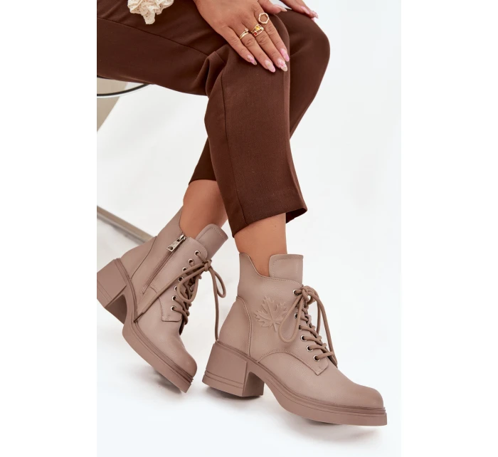 Dámske čižmy Vinceza - béžové, kožené, s blokovým podpätkom Dámske čižmy Vinceza - béžové, kožené, s blokovým podpätkom