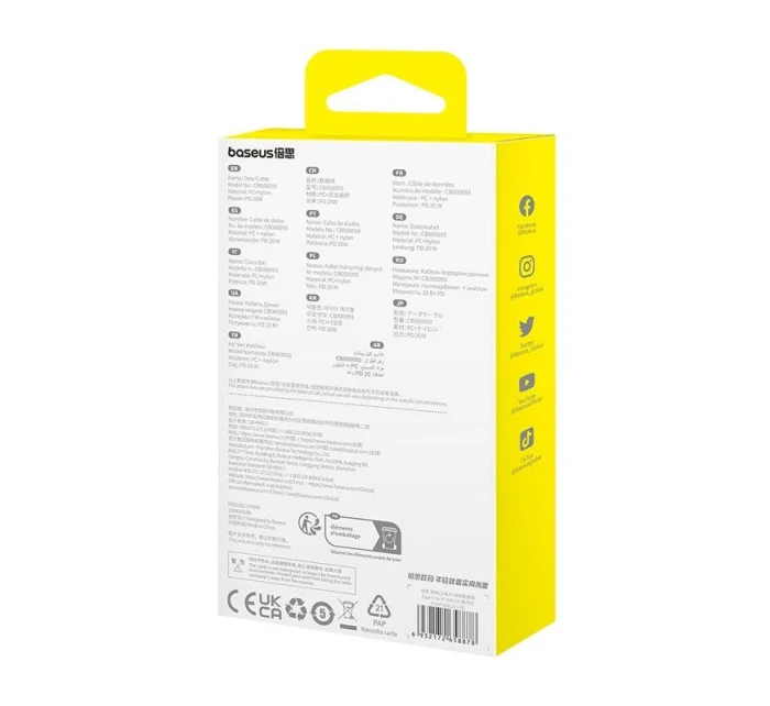 Baseus Gem USB C-IP kábel 20W 1m (biely)