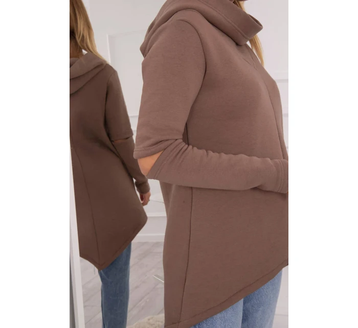 Zateplená mikina s delší zadní částí mocca