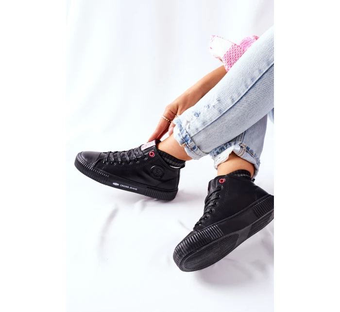 Trampki Damskie Cross Jeans Wysokie Czarne II2R4021 Trampki Damskie Cross Jeans Wysokie Czarne II2R4021