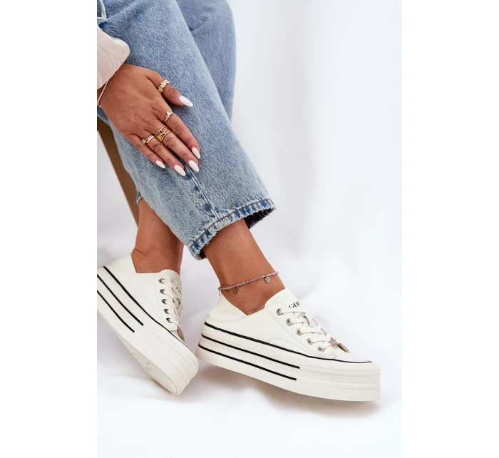 Dámské Kožené Tenisky Na Platformě model 21691395 Bílé - Goe