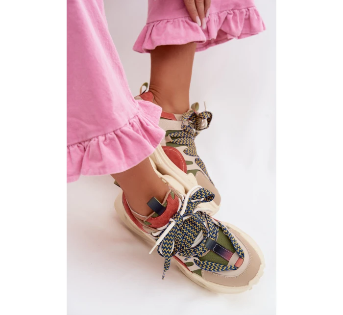 Kožené dámské tenisky na platformě D&A CR61-3133 Béžové