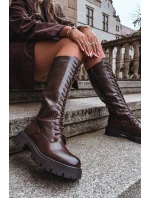 Dámske zateplené šnurovacie čižmy Meliora - čokoláda, eko semiš