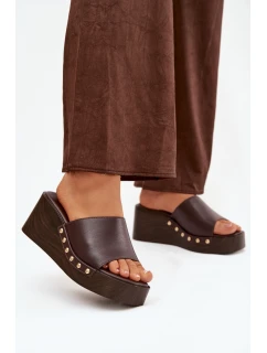 Dámske papuče na platforme 78-200 Tmavo hnedé - Stephan Paris