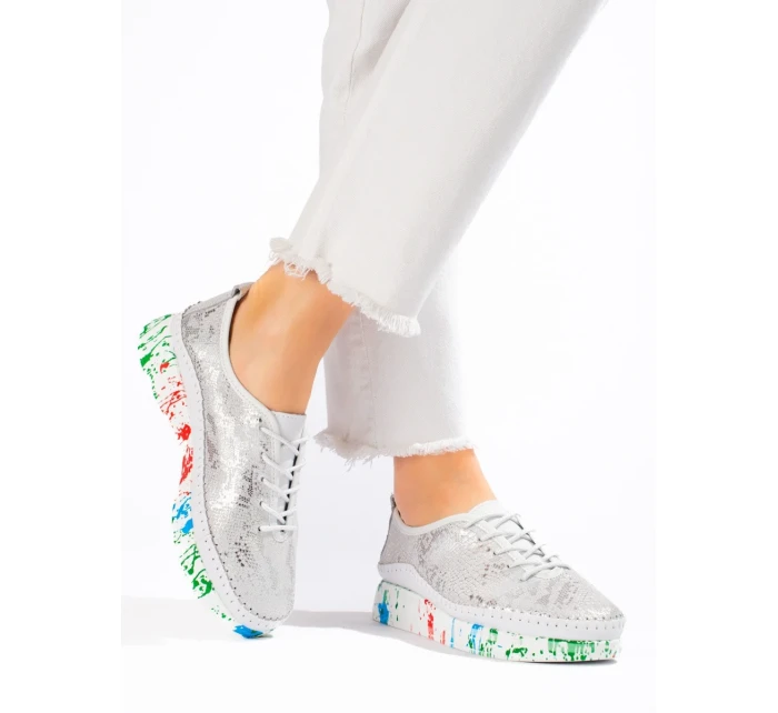 Módne poltopánky dámske Srebrny bez podpätku Módne poltopánky dámske Srebrny bez podpätku