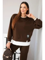 Dámský komplet s mikinou a tepláky hnědý model 21808621 - K-Fashion Dámský komplet s mikinou a tepláky hnědý model 21808621 - K-Fashion