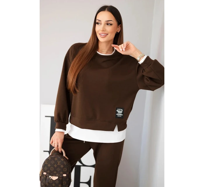 Dámský komplet s mikinou a tepláky hnědý model 21808621 - K-Fashion Dámský komplet s mikinou a tepláky hnědý model 21808621 - K-Fashion