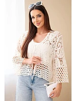 Dámský letní krajkový svetr s knoflíky a dlouhým rukávem černý Dámský letní krajkový svetr s knoflíky a dlouhým rukávem černý