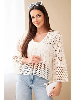 Dámský letní krajkový svetr s knoflíky a dlouhým rukávem černý