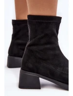 Botki Damskie Na Niskim Obcasie Czarne Aphroteia - Zamsz