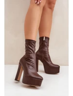 Botki Na Wysokim Obcasie Słupku I Platformie Ciemnobrązowe Tennira Botki Na Wysokim Obcasie Słupku I Platformie Ciemnobrązowe Tennira