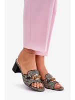 Klapki Damskie Na Obcasie Z Ozdobą Czarne Ovittole