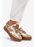 Sneakersy Damskie Na Platformie Z Podwójnym Sznurowaniem Panterka Złote Niteria Sneakersy Damskie Na Platformie Z Podwójnym Sznurowaniem Panterka Złote Niteria