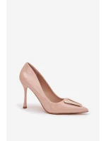 Lakierowane Szpilki Ze Złotym Detalem Beżowe Paivelle