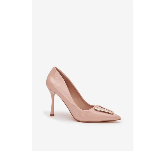 Lakierowane Szpilki Ze Złotym Detalem Beżowe Paivelle