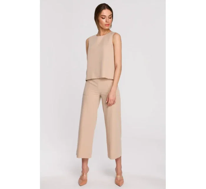 S257 Blúzka bez rukávov - béžová