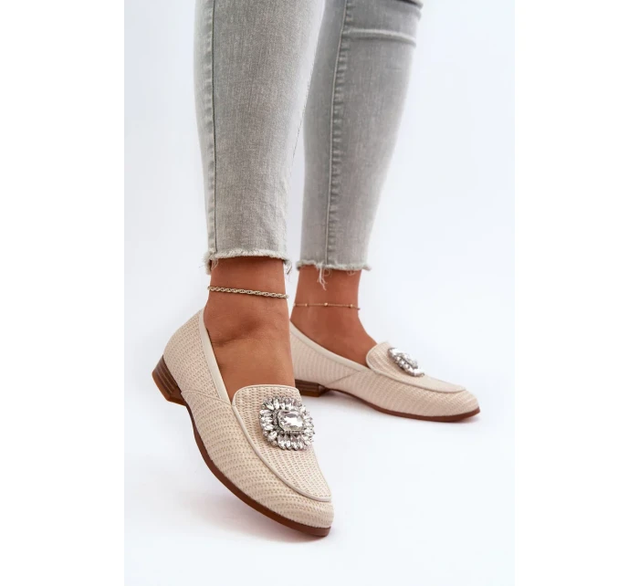 Dámske mokasíny na plochom podpätku s brošňou Béžová D&A Dámske mokasíny na plochom podpätku s brošňou Béžová D&A