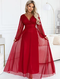 – elegantní tylová maxi šaty s výstřihem do V – světle vínová model 22343644 - numoco basic